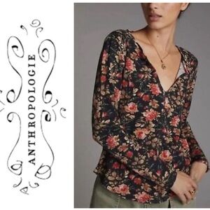 NWOT Anthropologie Pilcro floral v-neck waffle knit long sleeve top